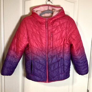 Eddie Bauer Girls Reversable Fleece Lined Ombre Pink Purple Puffer Jacket Size L